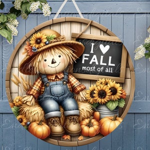 HERBST VOGELSCHEUCHE TÜRhänger, Kranzschild, rundes Schneidebrett png, für Sublimation hochauflösende 2 Dateien zum Download, 1 fügen Sie Ihren eigenen Text hinzu