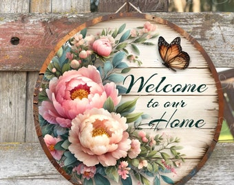 Floral Welcome Sign PNG, Butterfly Wreath Design (Digital Download)