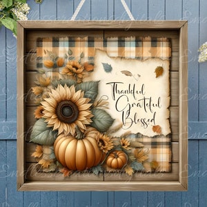 FALL THANKFULGRATEFUL Türschild, Kranzschild, quadratisches Schneidebrett png, für Sublimationsdateien mit hoher Auflösung 2 Dateien, 1 fügen Sie Ihren eigenen Text hinzu