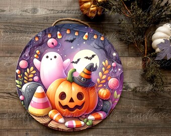 HALLOWEEN DOOR HANGER, wreath sign, round cutting board, for sublimation high resolution, 1 file for download,