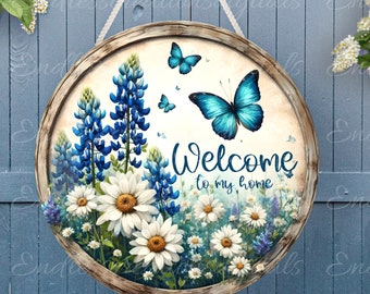 Floral Butterfly Welcome Sign, Sublimation Design (PNG)