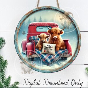 HIGHLAND COW VALENTINES Kranz Schild, Türschild, Schiefer für Sublimation mit hoher Auflösung, 2 Dateien zum Download, 1 fügen Sie Ihren eigenen Text hinzu