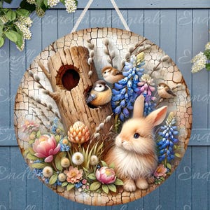 Couronne florale printanière de lapin de Pâques, accroche-porte, ardoise, girouette pour sublimation haute résolution 1 fichier à télécharger