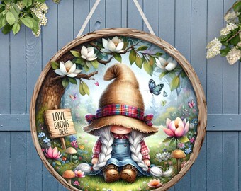 LOVE GROWS HERE door hanger, wreath sign png, for sublimation high resolution