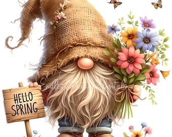 SPRING GNOME SUBLIMATION png, transparent  for sublimation high resolution, 5 files, 2 add your own text