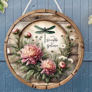 Colgador de puerta floral DRAGONFLY, letrero de corona png, tabla de cortar cuadrada para sublimación de alta resolución