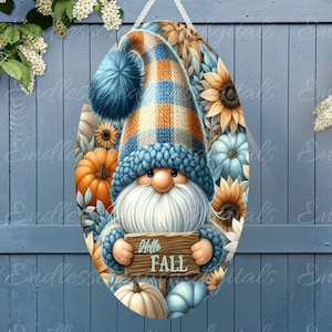 FALL GNOME 7X12 OVAL ovale Aufhänger, Kranzzeichen, für Sublimationsdruck mit hoher Auflösung 2 Dateien, 1 fügen Sie Ihren eigenen Text hinzu