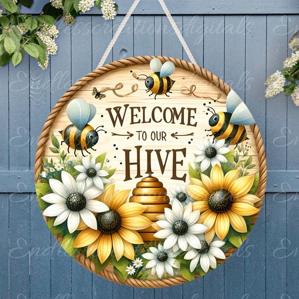 WELCOME BEEHIVE DOOR hanger, wreath sign png, for sublimation high resolution