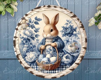 BLUE BIRCH EASTER Rabbit Round