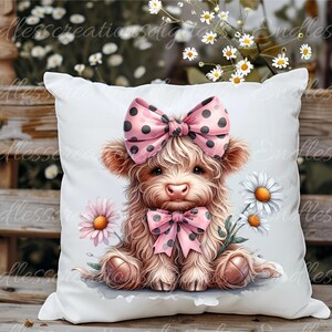SHABBY CHIC HIGHLAND Koe kussenslopen, theedoeken, draagtassen, enz. sublimatiepakket van 5 high-definition 300 dpi, transparant,