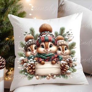 Housses de COUSSIN CHIPMUNKS DE NOL, torchon, tasses, sublimation paquet de 5 blancs ajoutez votre propre texte haute définition 300 ppp, transparent,