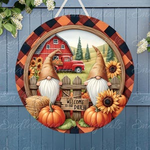 FALL GNOME TÜR Aufhänger, Kranzschild, rundes Schneidebrett png, für Sublimation mit hoher Auflösung, 2 Dateien zum Download 1 fügen Sie Ihren eigenen Text hinzu