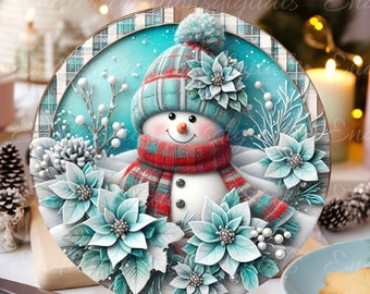 TURQUOISE SNOWMAN DOOR hanger, wreath sign, round cutting board, tree ornament etc. png,  for sublimation high resolution,