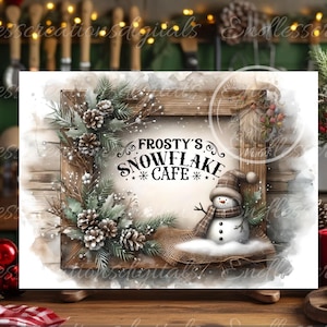 FROSTY'S CAFE WINTER planche à découper sublimation sublimation haute résolution, 2 fichiers à télécharger 1 ajoutez votre propre texte peut être redimensionné