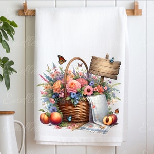FLORAL TEA TOWEL Sublimationspaket von 5 High Definition 300png, transparent fügen Sie Ihren eigenen Text hinzu