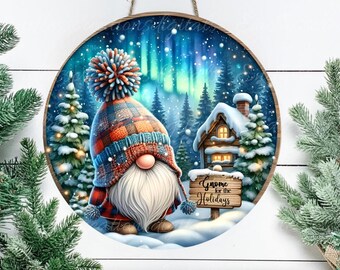 GNOME FOR HOLIDAYS Door hanger, wreath sign, round cutting board, ornament, resize,  for sublimation high resolution 2 files, 1 add own text