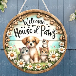HOUSE OF PAWS door hanger, wreath sign, round cutting board png, for sublimation high resolution