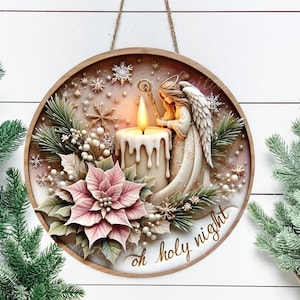 KERZE ENGEL WINTER runder Türhänger, Kranzschild, rundes Schneidebrett, Untersetzer für Sublimation hohe Auflösung, Resize, 2 Dateien 1 Blank