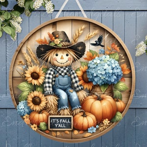 FALL Vogelscheuche Tür Aufhänger, Kranzschild, rundes Schneidebrett png, für Sublimation hohe Auflösung 2 Dateien zum Download, 1 fügen Sie Ihren eigenen Text hinzu