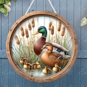 MALLARD FAMILY DOOR hanger, wreath sign png, round cutting board for sublimation high resolution,