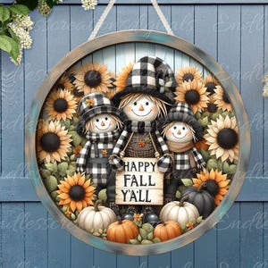 FALL Vogelscheuche Familie Türschild, Kranzschild, rundes Schneidebrett png, für Sublimation mit hoher Auflösung 2 Dateien, 1 fügen Sie Ihren eigenen Text hinzu