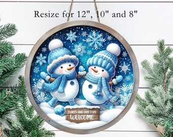 SNOWMAN DRIFTERS  Door hanger, wreath sign, round cutting board, ornament, can resize,  for sublimation high resolution, 2 files, 1 add text