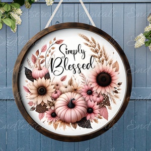 PINK FALL DOOR Aufhänger, Kranzschild, rundes Schneidebrett png, für Sublimation mit hoher Auflösung 2 Dateien zum Herunterladen, 1 fügen Sie Ihren eigenen Text hinzu