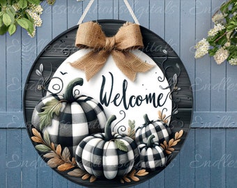 FALL PUMPKINS DOOR hanger, wreath sign, round cutting board png, for sublimation high resolution 2 files for download, 1 add your own text