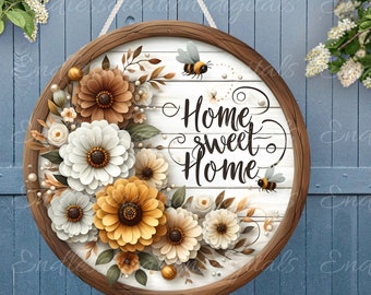 BEES FLORAL DOOR hanger, wreath sign png, for sublimation high resolution,
