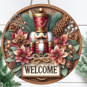 Cabide de porta quebra-nozes de Natal, sinal de guirlanda, enfeite, tábua de corte para sublimação de alta resolução 2 arquivos, 1 adicione seu próprio texto