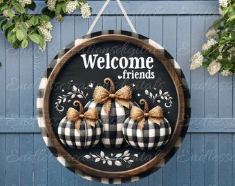 FALL PUMPKINS DOOR hanger, wreath sign, round cutting board png, for sublimation high resolution 2 files for download, 1 add your own text