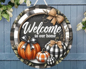 FALL PUMPKIN WELCOME door hanger, wreath sign, round cutting board, sublimation high resolution 2 files for download, 1 add your own text
