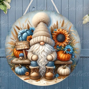 FALL GNOME TÜR Aufhänger, Kranzschild, rundes Schneidebrett png, für Sublimation mit hoher Auflösung, 2 Dateien zum Download 1 fügen Sie Ihren eigenen Text hinzu