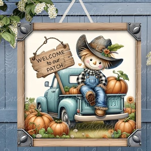 SQUARE FALL Vogelscheuche Türschild, Kranzschild, Schneidebrett png, für Sublimation hohe Auflösung 2 Dateien zum Download, 1 fügen Sie Ihren eigenen Text hinzu