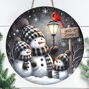 SNOWMAN CARDINAL Deurhanger, kransbord, ronde snijplank, ornament, formaat kan worden gewijzigd, voor sublimatie hoge resolutie, 2 bestanden, waarvan 1 tekst toevoegen