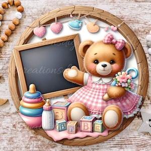 FAIRE-PART POUR CHAMBRE DE BÉBÉ rond, couronne png, pour sublimation haute résolution, 1 fichier ajoutez votre propre texte !