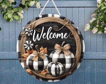 FALL PUMPKINS DOOR hanger, wreath sign, round cutting board png, for sublimation high resolution 2 files for download, 1 add your own text