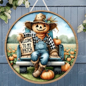 FALL Vogelscheuche Tür Aufhänger, Kranzschild, rundes Schneidebrett png, für Sublimation hohe Auflösung 2 Dateien zum Download, 1 fügen Sie Ihren eigenen Text hinzu