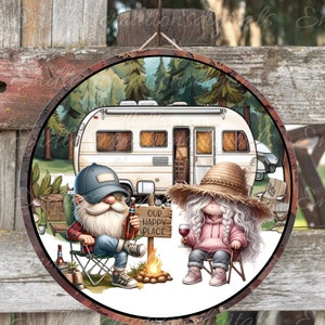 CAMPING GNOME puerta redonda png, para sublimación de alta resolución