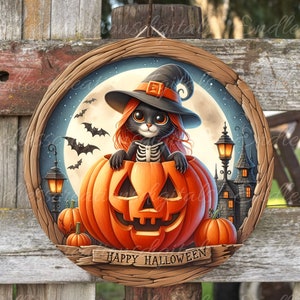 HALLOWEEN TÜR AUFKLEBER, runde Schneidebrett, für Sublimation hohe Auflösung, 2 Dateien zum Download, 1 blanko fügen Sie Ihren eigenen Text