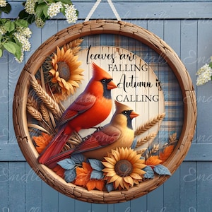 FALL CARDINALS Türhänger, Kranzschild, rundes Schneidebrett png, für Sublimation hohe Auflösung 2 Dateien zum Download, 1 fügen Sie Ihren eigenen Text hinzu
