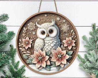 WINTER SNOW OWL door hanger, wreath sign, round cutting board, tree ornament png, coasters etc. sublimation high resolution