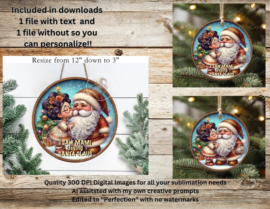 MAMI KISSING SANTA Door Hanger, Cutting Board, Ornament Sublimation ...