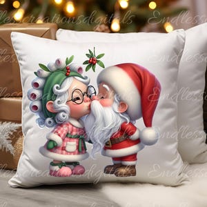 MAMMA CHE BACIA BABBO NATALE Federe per cuscini, strofinacci, tazze, vasi per piante ecc. sublimazione 5 alta definizione 300 Dpi, trasparente, aggiungi il tuo testo
