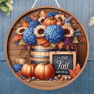 HERBST-TÜRAUFHÄNGER, Kranzschild, rundes Schneidebrett png, zur Sublimation hochauflösende 2 Dateien zum Download, 1 fügen Sie Ihren eigenen Text hinzu