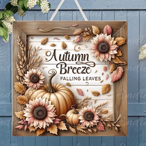FALL SQUARE DOOR Aufhänger, Kranzschild, quadratisches Schneidebrett png, für Sublimation hohe Auflösung 2 Dateien zum Download, 1 fügen Sie Ihren eigenen Text hinzu