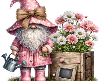 Pink Garden Gnome Sublimation Design, Transparent PNG (Digital Download)