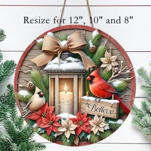 BELIEVE CARDINAL PAIR Accroche-porte, couronne de fleurs, ornement de planche à découper ronde, sublimation haute résolution 2 fichiers à télécharger 1 ajout de texte