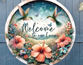 HUMMINGBIRDSDOOR HANGER, wreath sign png, for sublimation high resolution 2 round png 300dpi, 1 blank for your own text