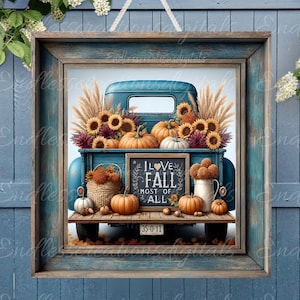 SQUARE FALL TRUCK Türschild, Kranzschild, quadratisches Schneidebrett png, für Sublimationsdateien mit hoher Auflösung 2 Dateien, 1 fügen Sie Ihren eigenen Text hinzu